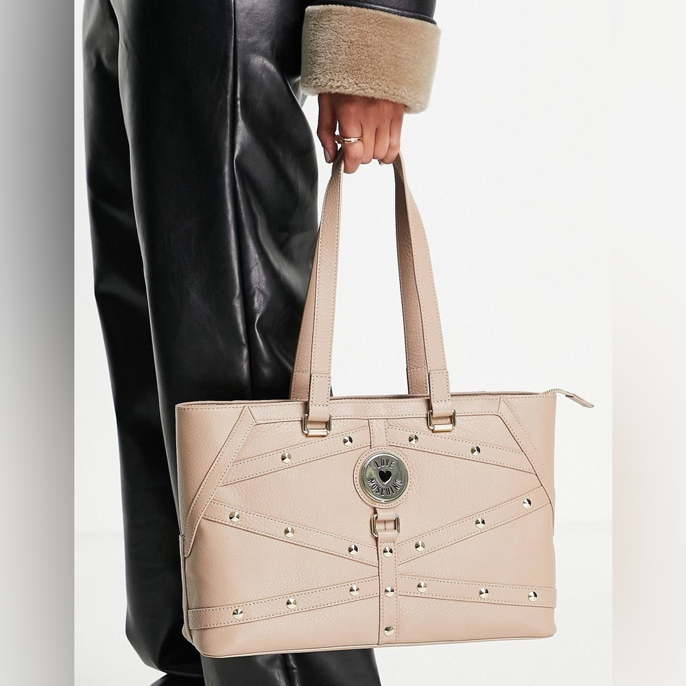 LOVE MOSCHINO Stud Detail Tote Bag in Beige Neutral